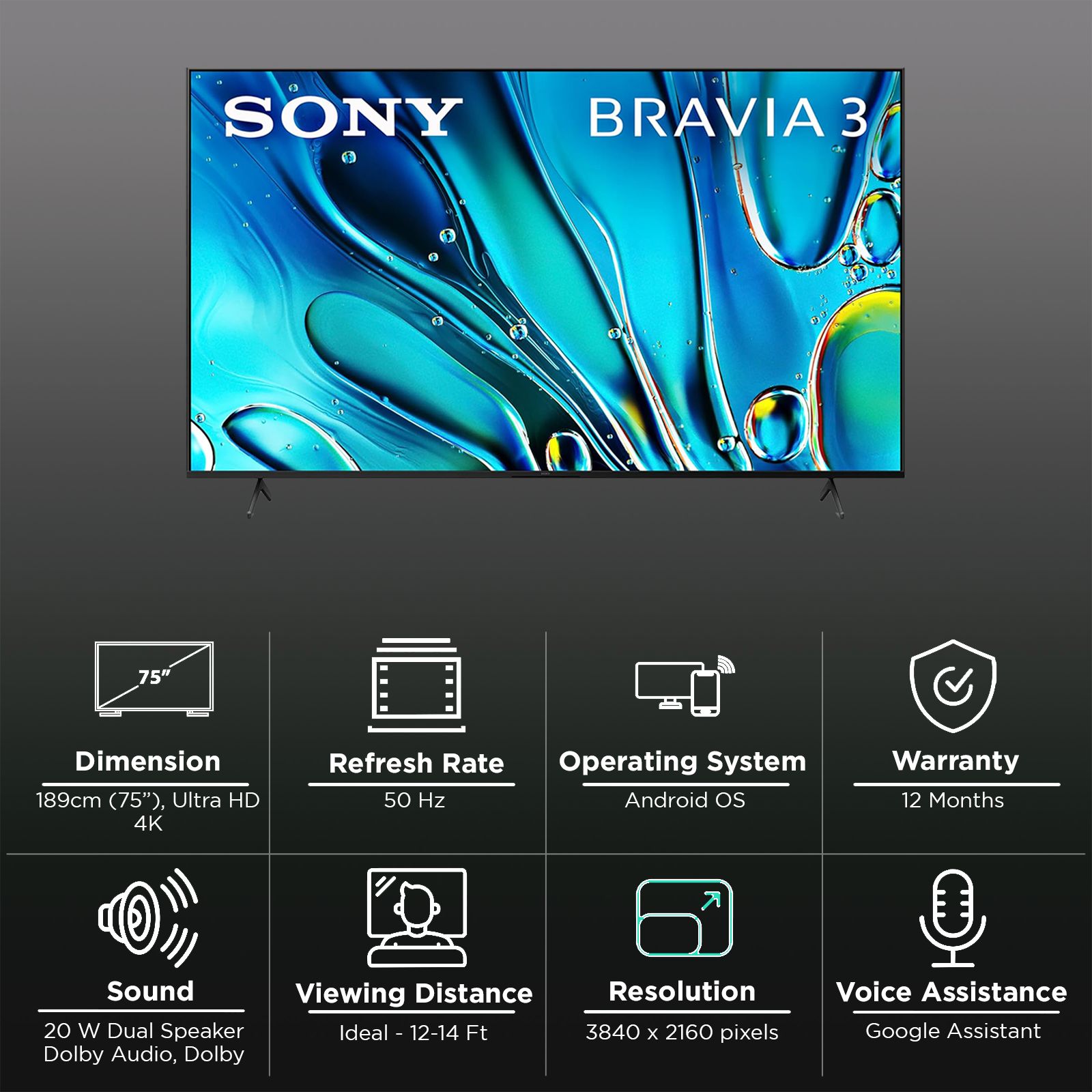 テレビ SonyTV SONY Bravia 189 cm (75 inch) Ultra HD (4K) LED Smart Android TV
